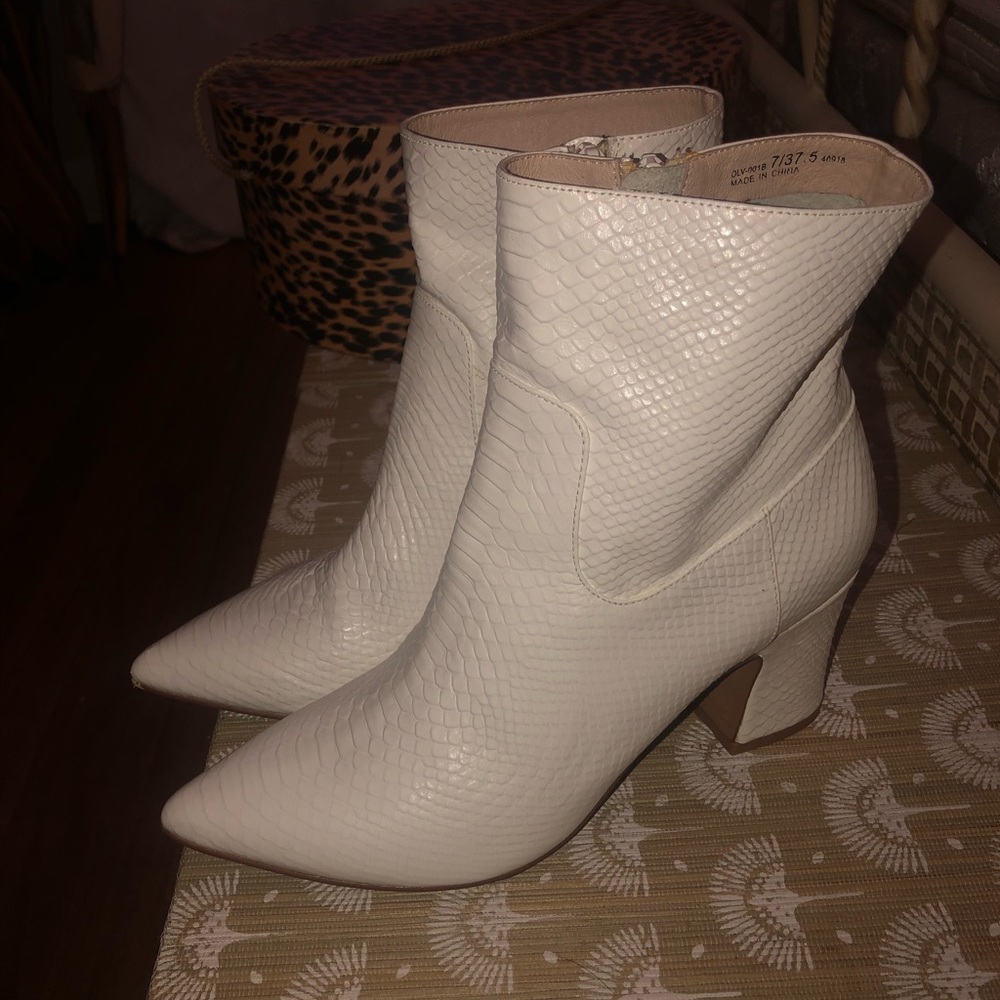 Chinese Laundry White Snakeskin Booties